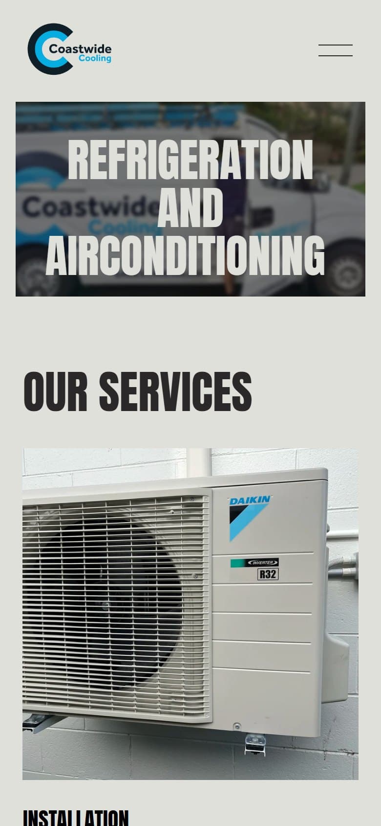 Coastwide Cooling homepage on mobile — responsive layout